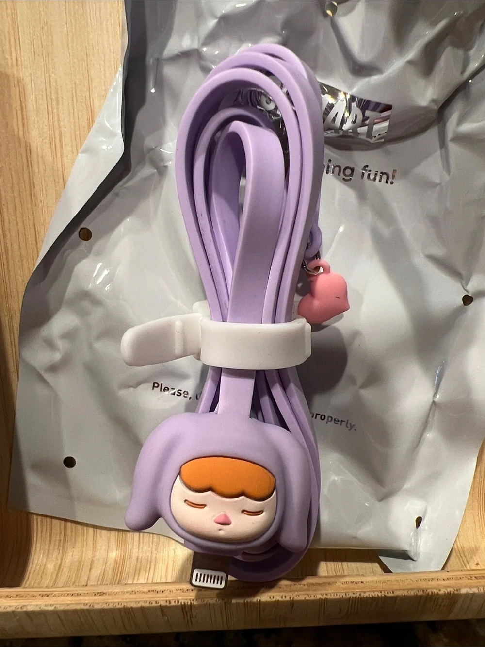 Pop Mart PUCKY Lightning Charging Cable - confirmed Pink Bunny Baby NIB